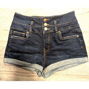 Refuge Women's Blue Denim Jean Shorts Size 0 High Rise Stretch Button Fly Casual